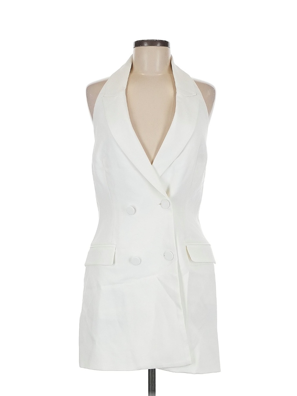 Bardot White Double-Breasted Halter Vest Dress